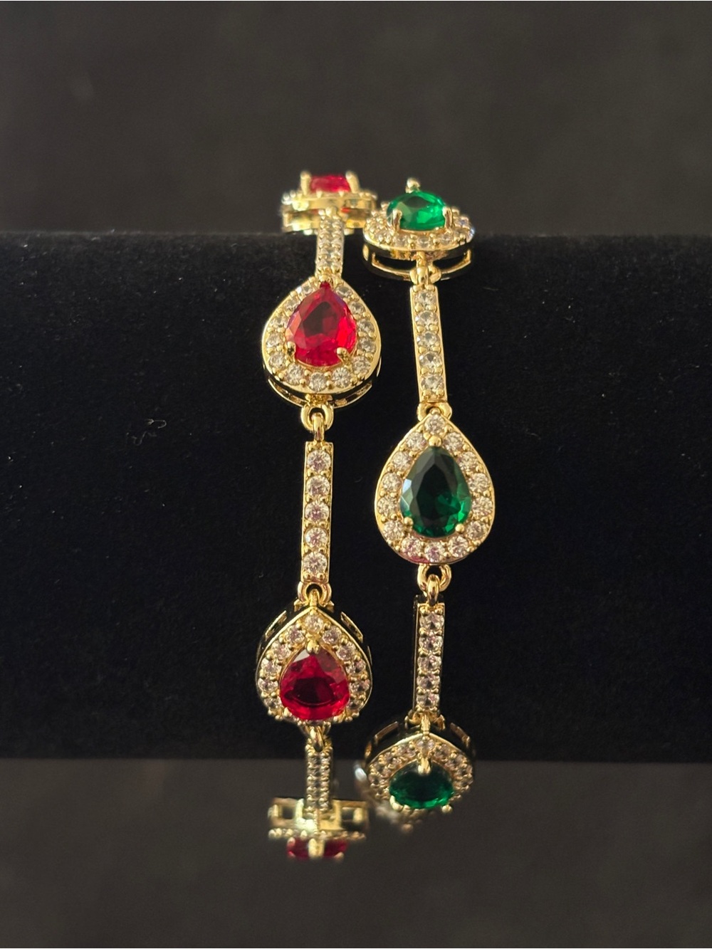 3mm Yellow Gold Pear-Cut CZ Halo Bracelets 8in. - Picture 7 of 10